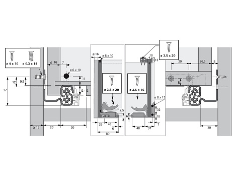 Комплект скрытых направляющих Quadro V6 30/400 Push to open с фиксаторами, Hettich