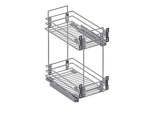 Бутылочница выкатная на 2 полки 450х410х530мм, модуль 450мм, с нижним креплением, направл. с доводчиком (в комплекте), Hettich, Хром