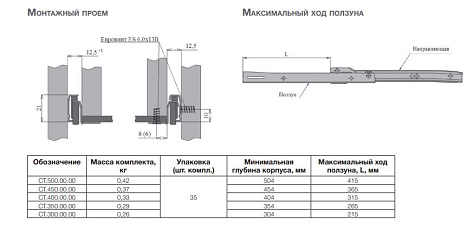 Направляющие для ящиков 350мм, белый