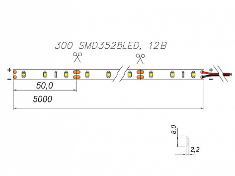 Светодиодная лента 60 диодов/м.п 2835, хол. белый 6000K 12V, 4,8W/м.п., 240-360 Lm/m, IP20