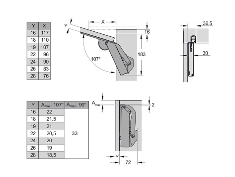 Механизм ФриСпейс форте д. фасадов H 350 - 650 мм, тип H, комп-т , белый Art. 2722409966, Kessebohmer