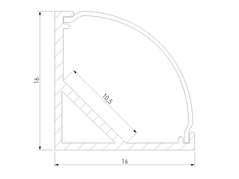 Профиль угловой радиусный алюминиевый для светодиодной ленты, анод. серебро, с мат. экраном, заглушками и крепежом, 16х16х2000 мм SP280
