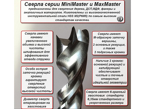 Сверло по дереву Мастер 3D MiniMaster StopLine 10,0х54