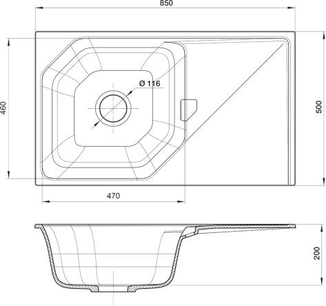 Мойка кухонная Rivelato LOCUS LS-85, 850х500х200мм, черный, искусственный камень, в комплекте