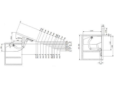 Механизм ФриСвинг S4sw, д. фасадов H370-500 мм, 3,0-6,5 кг Art. 2719260006, Kessebohmer