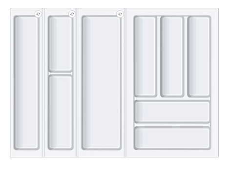 Лоток для столовых приборов BLOKI PC14 + PC12 + PC11 + PC10, 480мм, для ящика шириной 700мм, белый, Boyard