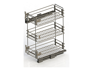 Бутылочница выкатная на 3 полки, модуль 300мм, направляющие с доводчиком Hettich (в комплекте), Хром