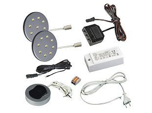 Комплект из 2-х LED светильников Fraxis-19 кругл. серебро/тепл.свет/блок/выкл/сет.шнур