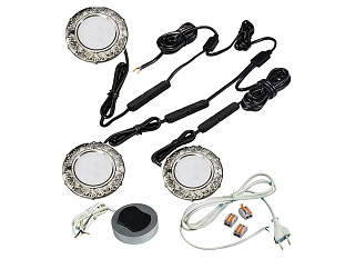 Комплект из 3-х LED свет-ков Artus-1 220V врезной/никель/тепл.свет/выкл/сет.шнур