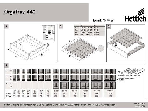 Лоток для столовых приборов OrgaTray 440 для InnoTech Atira/ArciTech, Гл441-520хШ501-600, пластик, антрацит, Art.9194999, Hettich