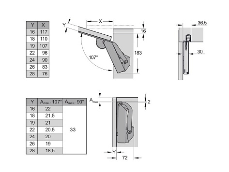 Механизм ФриСпейс PtO форте д. фасадов H 350 - 650 мм, тип H, комп-т , серый Art. 2722497035, Kessebohmer