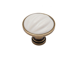 Ручка мебельная, кнопка TIFFANY RC121AB.4/W, старинная латунь/белый, Boyard