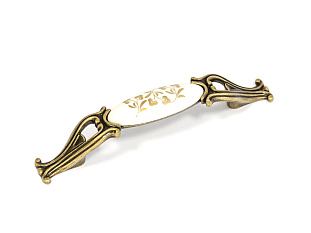 Ручка мебельная, скоба M81, 96 мм, крем. керамика/золотые цветы, Китай