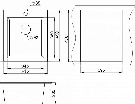 Мойка кухонная Granula 4201, 415х490х195мм, ТУРМАЛИН, искусственный камень, в комплекте