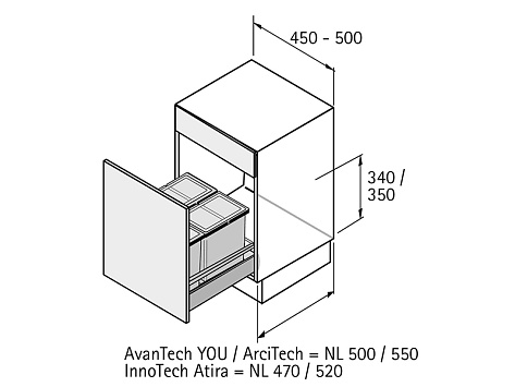 Система сбора мусора Bin.It Smart 450/500 для InnoTech Atira/ArciTech, ширина 450/500 мм,  Art. 9208750, Hettich