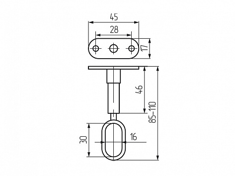 Держатель дистанционный проходной регулируемый для овальной трубы 30х15мм, H85-110, хром