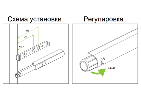 Нажимной толкатель FGV OneTouch (без магнита), длинный ход 40mm с креплением Art. 59.5420.P6.40.000, FGV