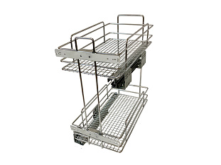 Бутылочница выкатная на 2 полки 450х262х517мм, модуль 300 мм, диагональное крепл. и крепл. к фасаду, направл. с довод. в компл., хром, Kalibra