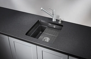 Мойка кухонная Granula KS-4501U, 450х450х220мм, ЧЕРНЫЙ, искусственный камень, в комплекте