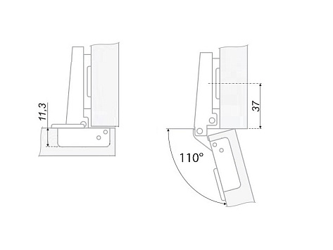 Петля накладная 105* slide on, ответная планка H=2 с еврошурупами, 52гр E