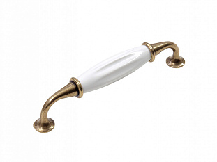 Ручка мебельная, скоба TRINITY RS110AB.4/128/W, 128мм, старинная латунь/белый, Boyard