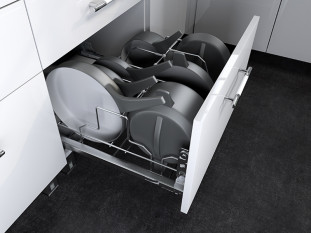 Система выдвижная Padella для хранения сковородок с фасадным креплением, плавное выдвижение, модуль 600мм, Италия, Ecotech