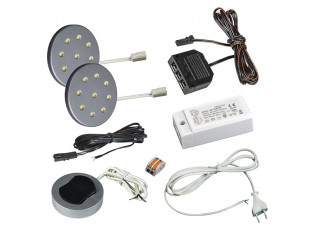 Комплект из 2-х LED светильников Fraxis-19 кругл. серебро/тепл.свет/блок/выкл/сет.шнур