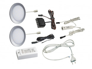Комплект из 2-х LED светильников Palis-19 кругл. серебро/нейтр.свет/блок/ИК-выкл/сет.шнур