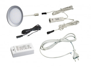 Комплект из 1-го LED светильника Palis-19 кругл. серебро/нейтр.свет/блок/ИК-выкл/сет.шнур