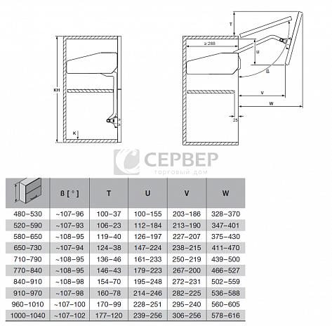 Механизм гармошка Free Fold E3fo для фасадов H580-650 мм./4,3-8,8 кг. Art.372.37.532 (в к-те 2 петли центр-е , загл. серые лев+ прав.), Hafele