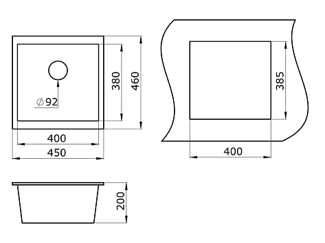 Мойка кухонная Granula 4451, 450х460х200мм, ПИРИТ, искусственный камень, в комплекте